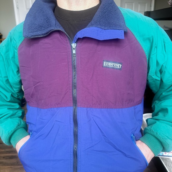 Vintage 90’s Lands End Men's Color Block Windbreaker w/ Fleece Lining Size M - Picture 5 of 9